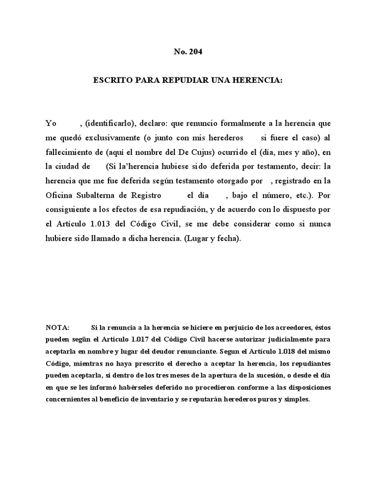 Escrito para Repudiar Una Herencia PDF