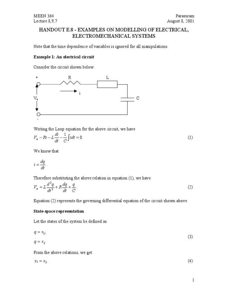 Handout E.8 - Examples On Modelling of Electrical, Electromechanical ...