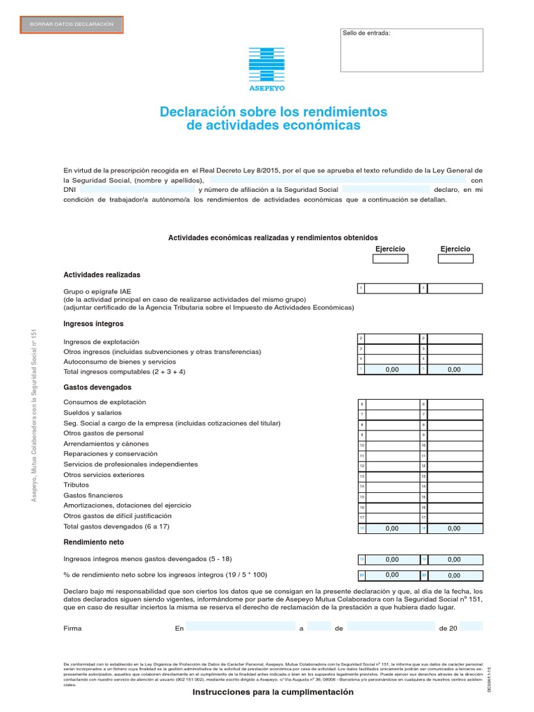 Declaración sobre los rendimientos de actividades económicas | Salario