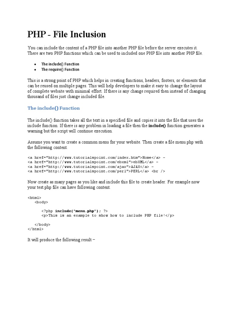 PHP - File Inclusion: The Include Function | PDF | Php | Hypertext