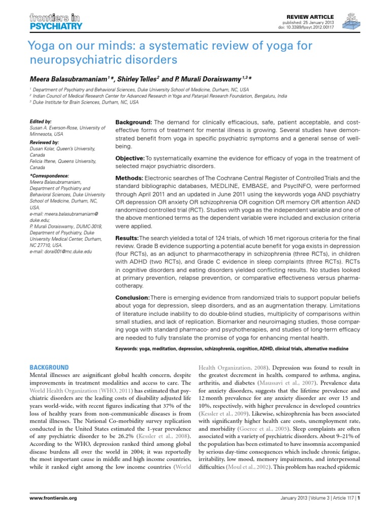 Yoga On Our Minds: A Systematic Review of Yoga For Neuropsychiatric ...