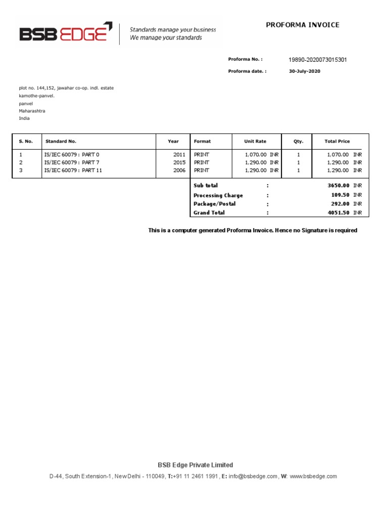 Computer Generated Proforma Invoice | PDF