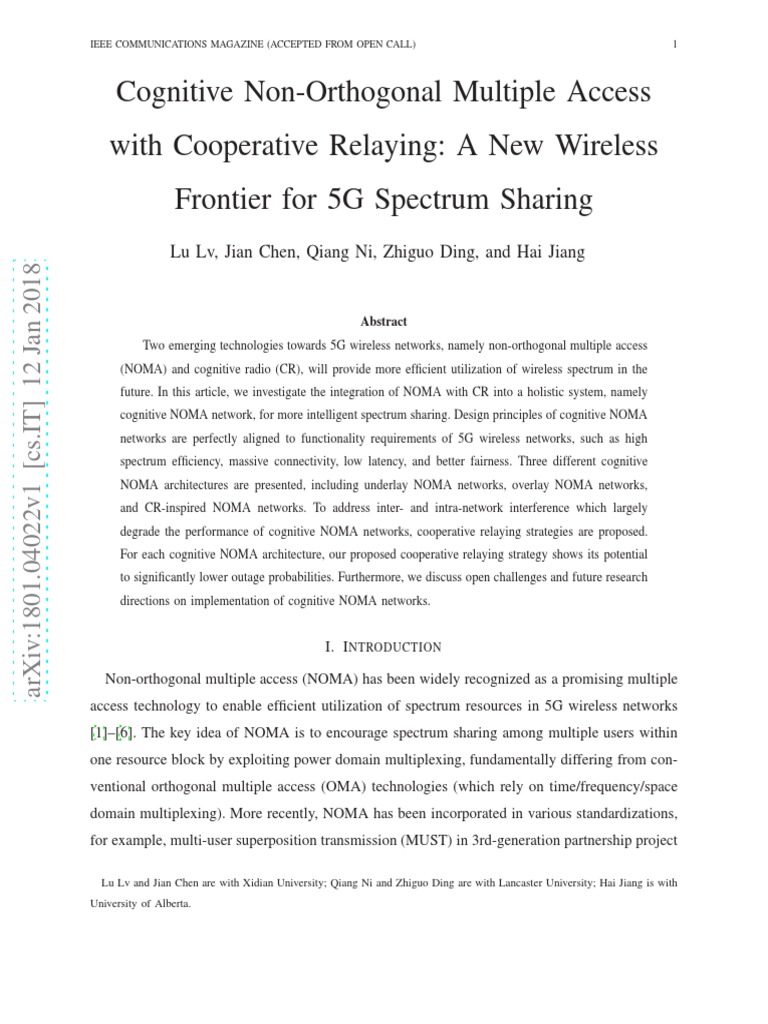 Cognitive NOMA With Cooperative Relaying | PDF | Duplex ...