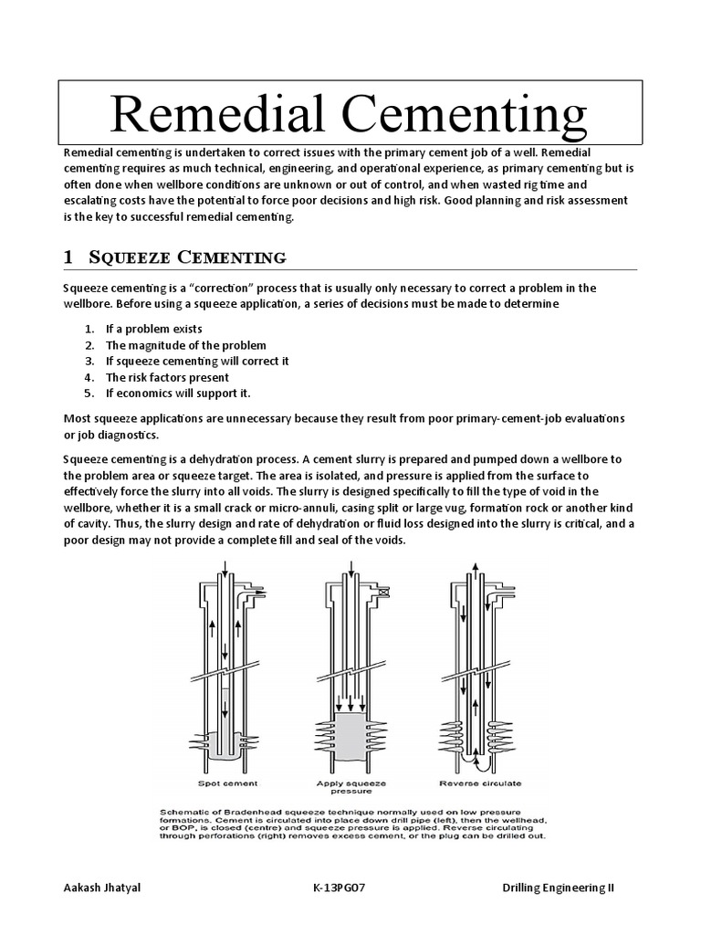 Remedial Cementing: Queeze Ementing | PDF | Casing (Borehole) | Oil Well