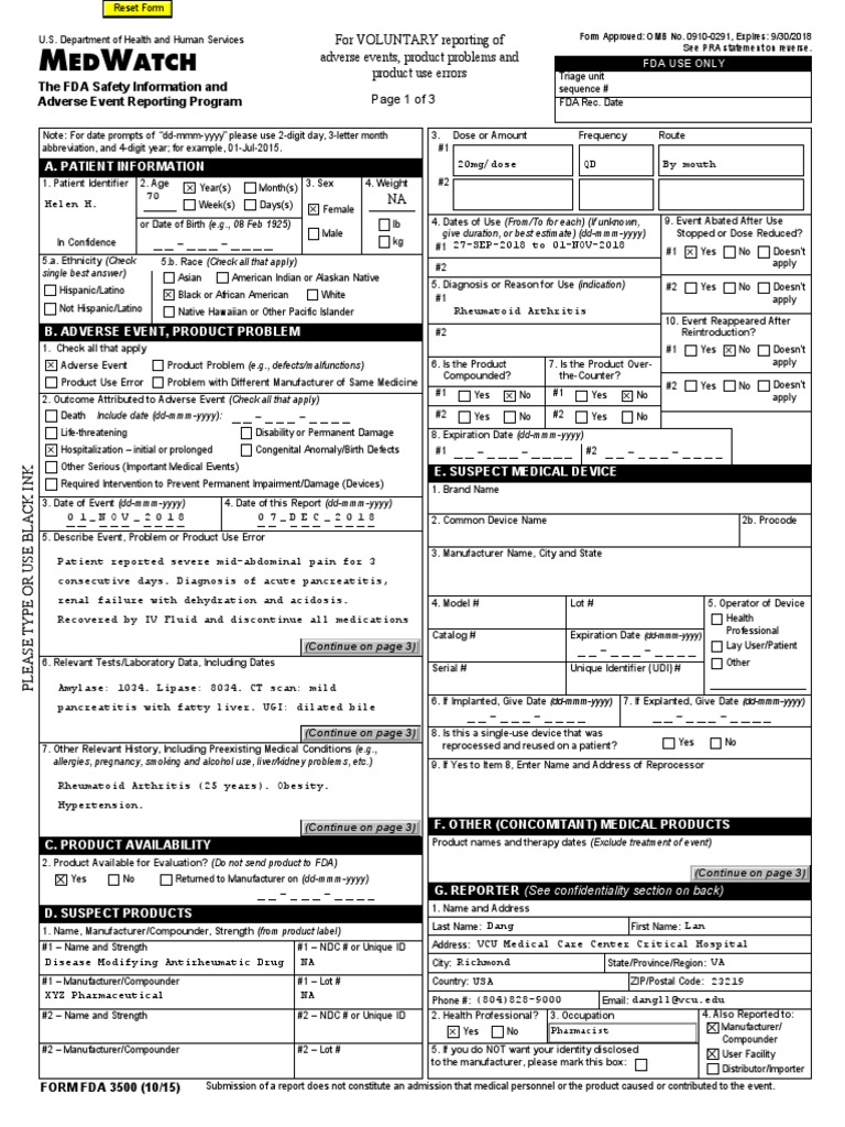 Medwatch Form | PDF | Race And Ethnicity In The United States Census ...