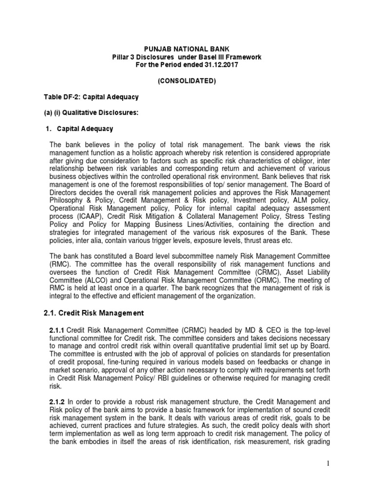 Pillar 3 Disclosure Under Basel Iii Consolidated 31 12 2017 Pdf