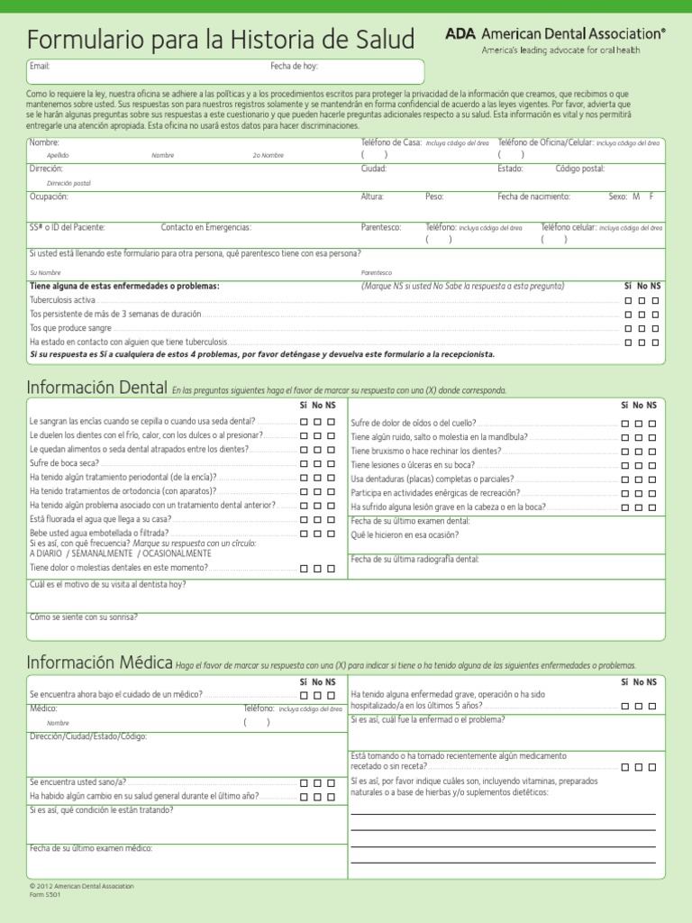 New Health Form Spanish | PDF | Odontología | Rtt