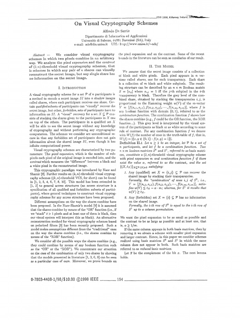 On Visual Cryptography Schemes: Alfrejo de | PDF | Espionage Techniques ...