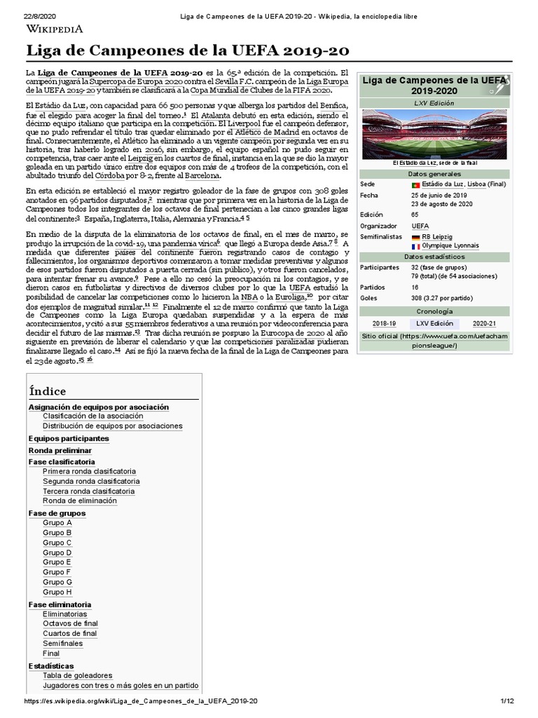 Liga de Campeones de La UEFA 201920 Wikipedia, La Enciclopedia Libre