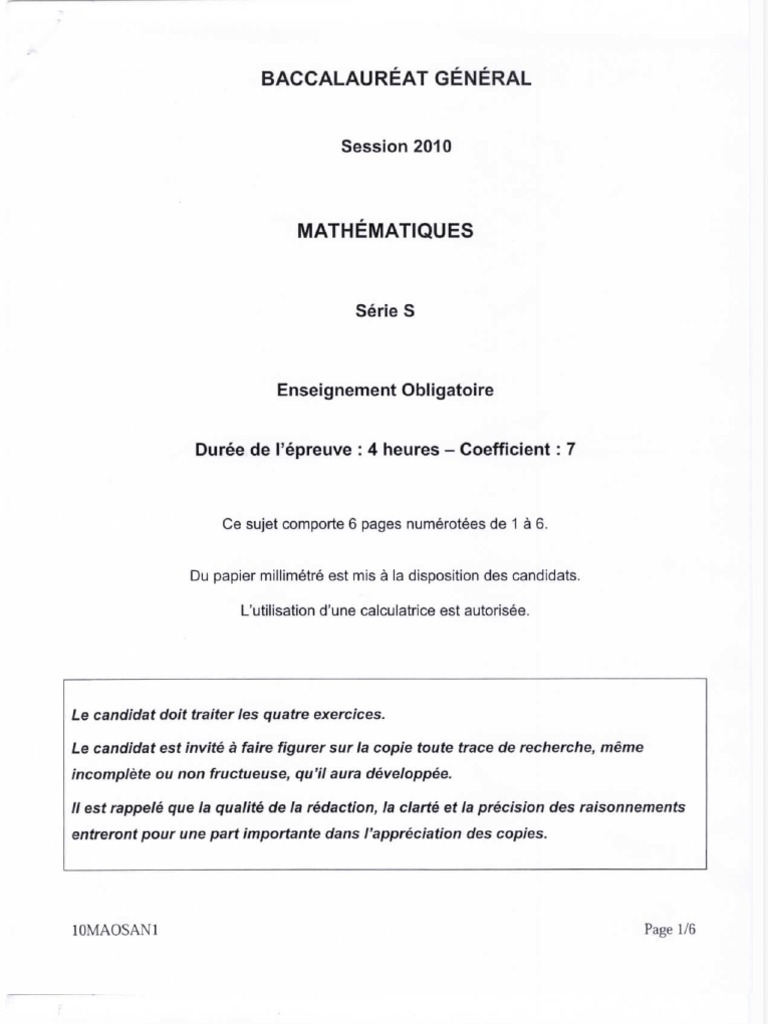 BAC Mathematiques 2010 S | PDF