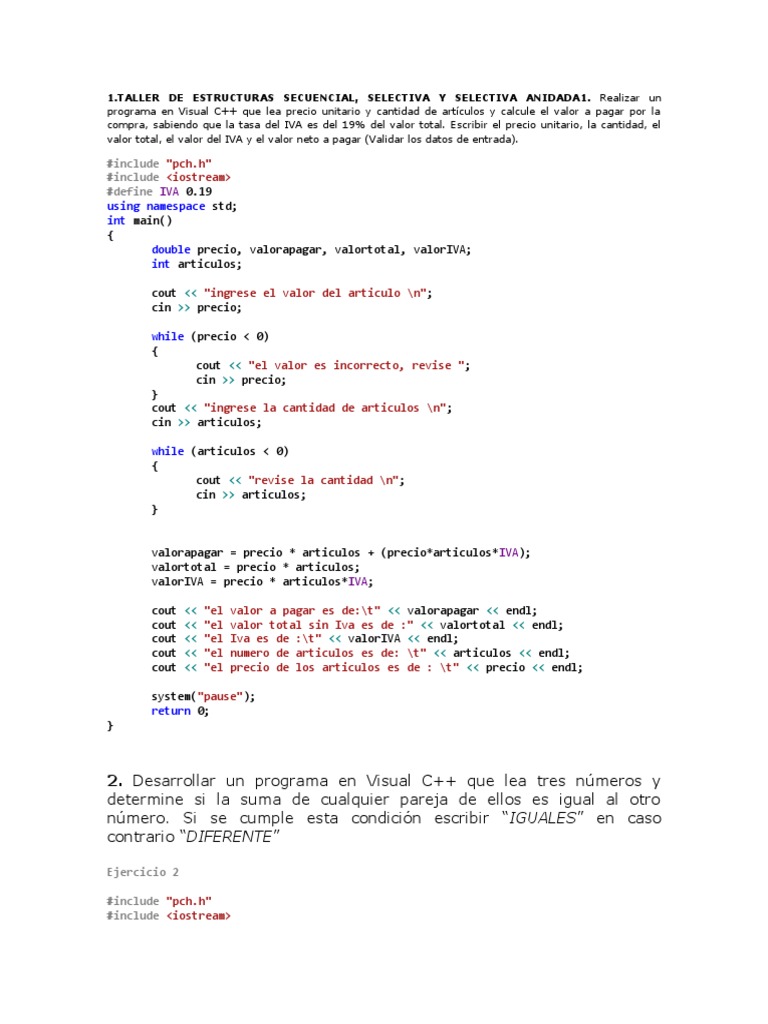 Talleres Resueltos de Programacion Con C++ | PDF | C ++ | Programación ...