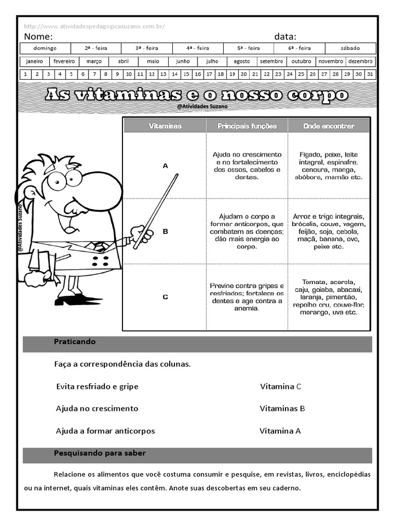 Atividades sobre Vitaminas e Alimentos | PDF | Vitamina | Alimentos