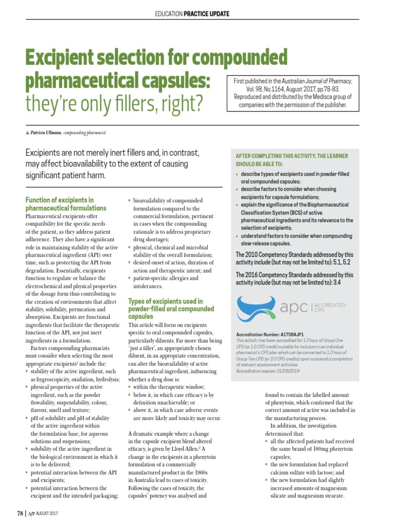Excipients in Oral Capsule Formulations | PDF | Pharmaceutical ...