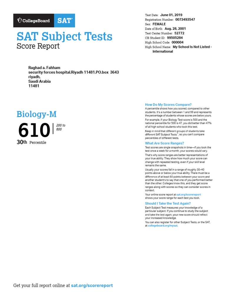 SAT Subject Tests: Biology-M | PDF | Sat | Qualifications