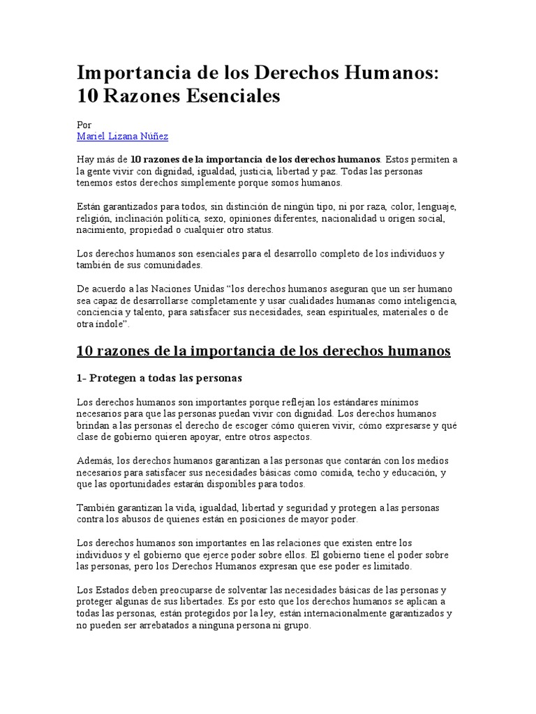 Importancia de los Derechos Humanos | PDF | Derechos humanos | Libertad