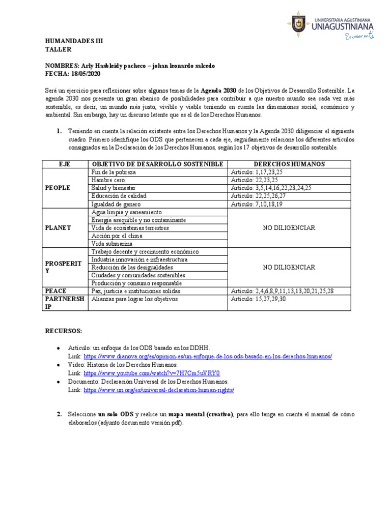 Taller Ods Pdf Desarrollo Sostenible Sustentabilidad