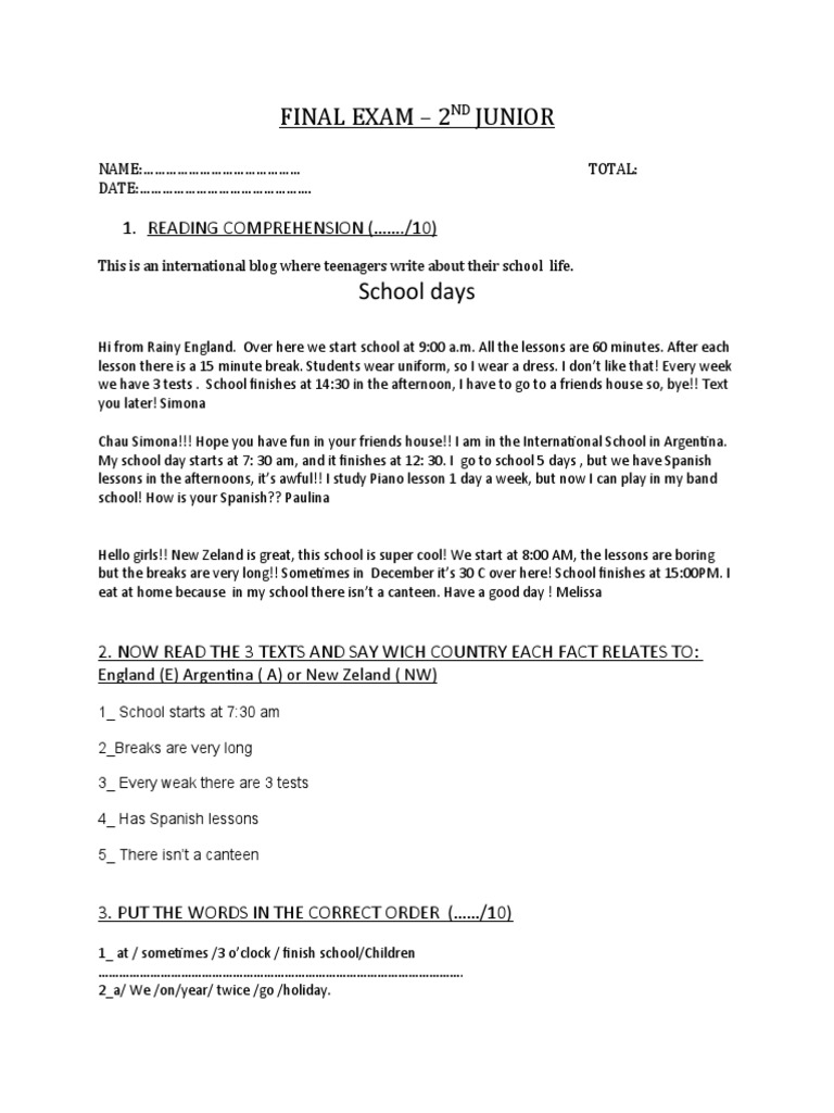 Final Exam - 2nd Junior | PDF | Grammar