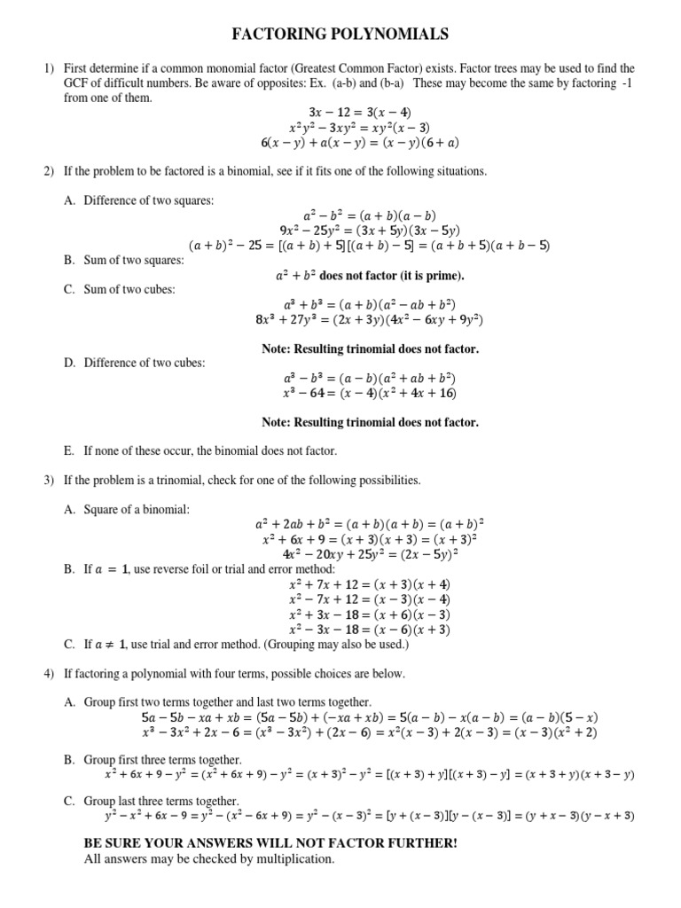 Factoring Polynomials Guide and Examples | PDF | Factorization ...