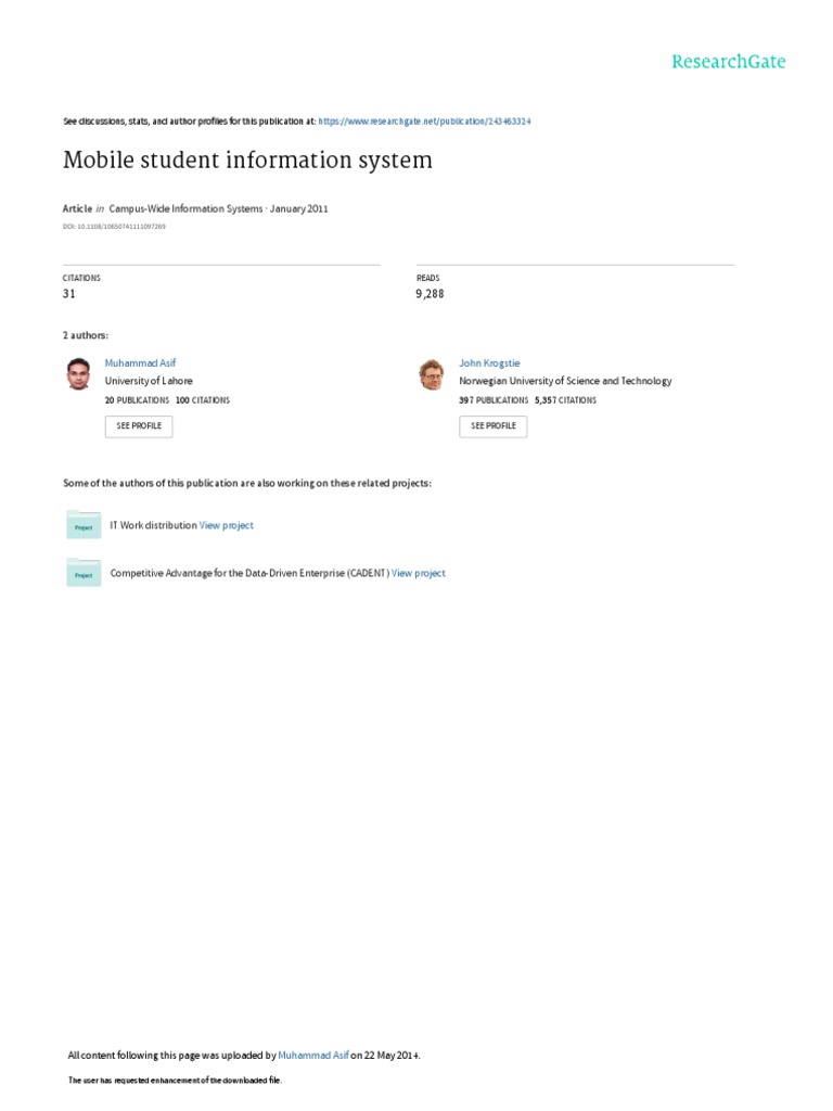 Mobile Student Information System: Campus-Wide Information Systems ...