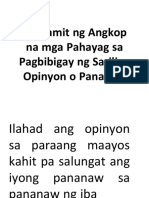 Paggamit NG Angkop Na Mga Pahayag Sa Pagbibigay NG Sariling Opinyon o Pananaw