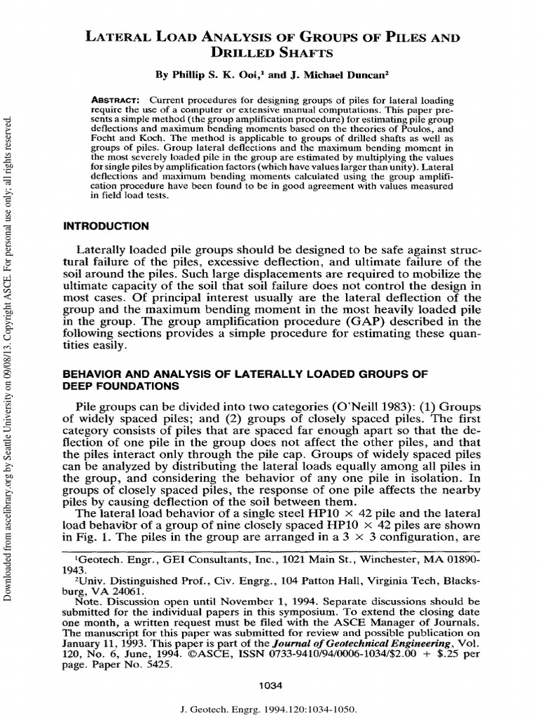 Duncan Lateral Load Analysis of Groups of Piles and Drilled Shafts 1994 ...