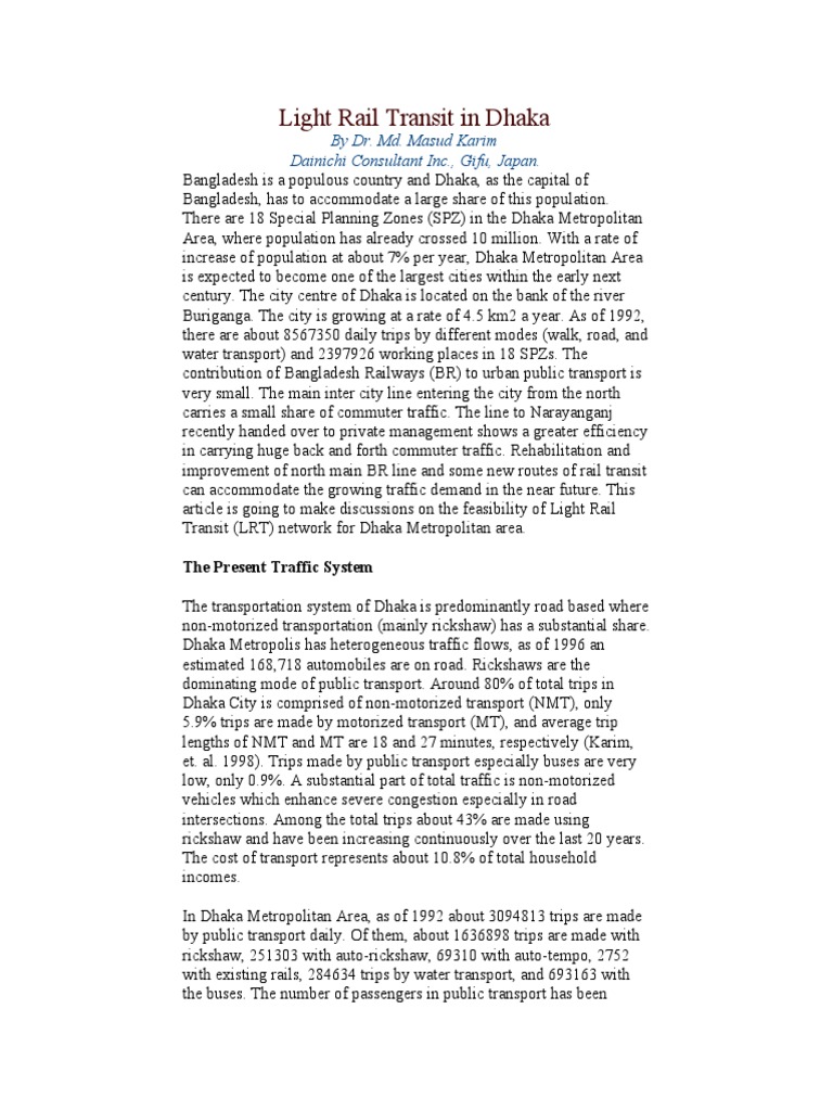 Feasibility of Light Rail Transit in Dhaka | PDF | Track Gauge | Rail ...