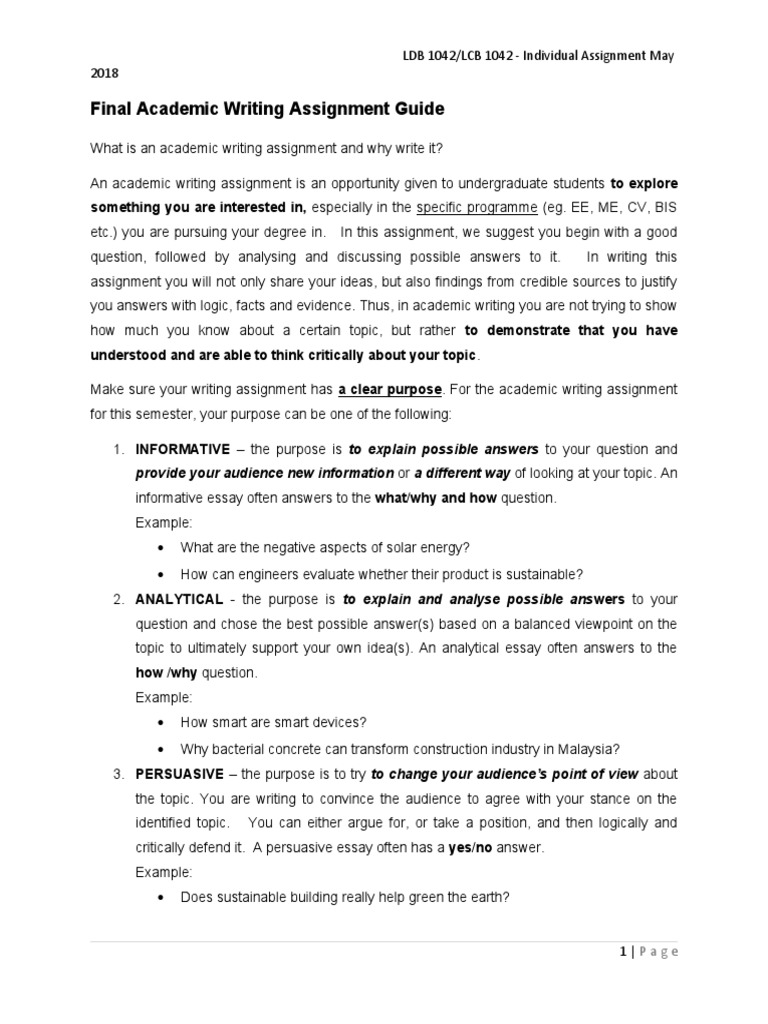 Academic Writing Assignment Guide | PDF | Essays | Question