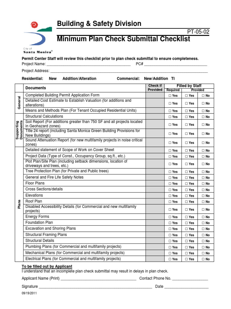 Building & Safety Division Minimum Plan Check Submittal Checklist | PDF ...
