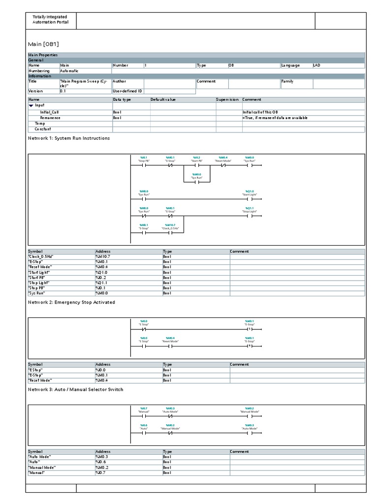 Main (OB1) : Network 1: System Run Instructions | PDF | Manufactured ...