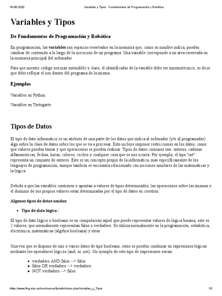 Variables y Tipos en Programación | PDF | Tipo de datos | Variable ...