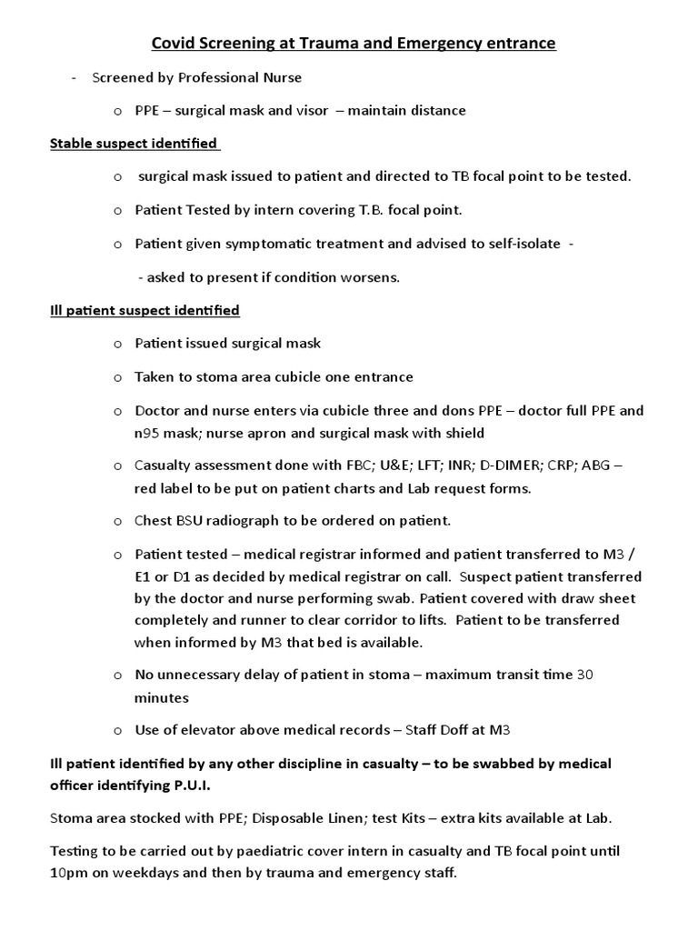 Covid Screening Protocols in Emergency Care | PDF