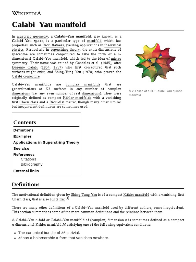 Calabi-Yau Manifold PDF | PDF | Algebraic Geometry | Geometric Topology