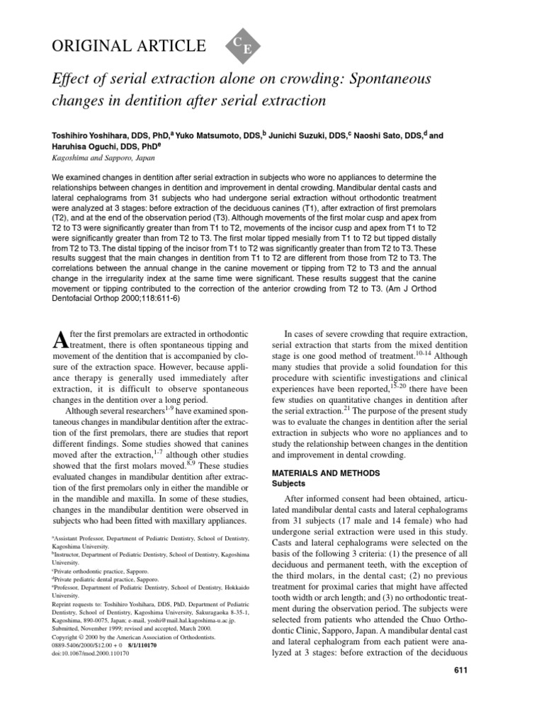 Effect of Serial Extraction Alone On Crowding... PDF Dentistry
