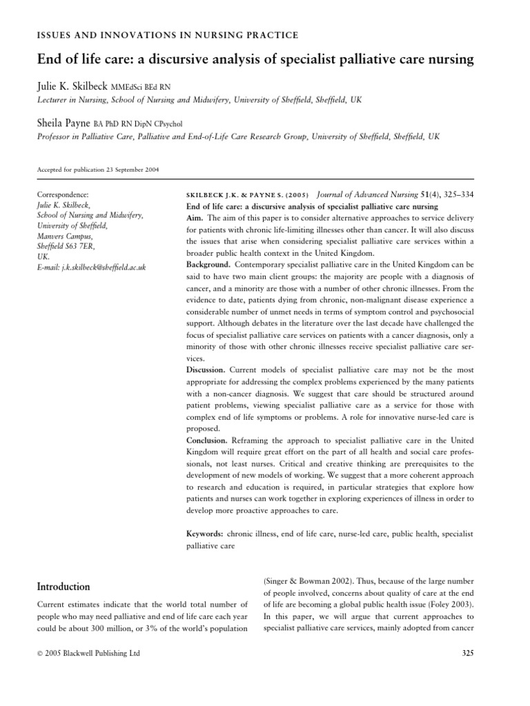 End of Life Care: A Discursive Analysis of Specialist Palliative Care ...