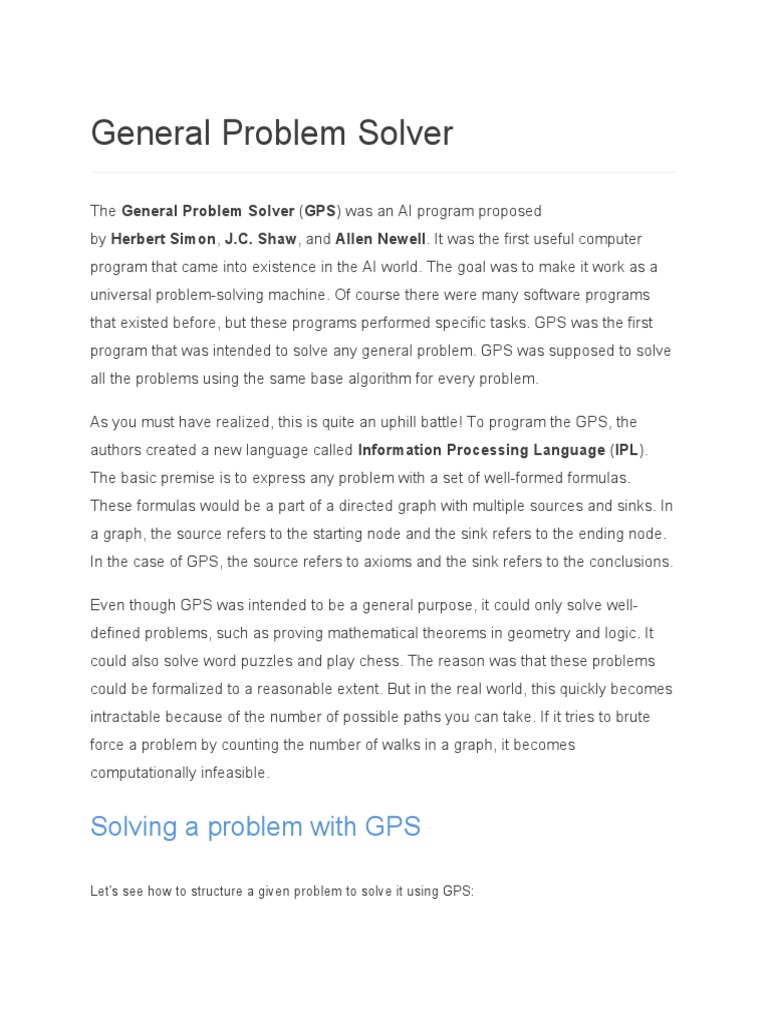 General Problem Solver: Solving A Problem With GPS | PDF | Formalism ...