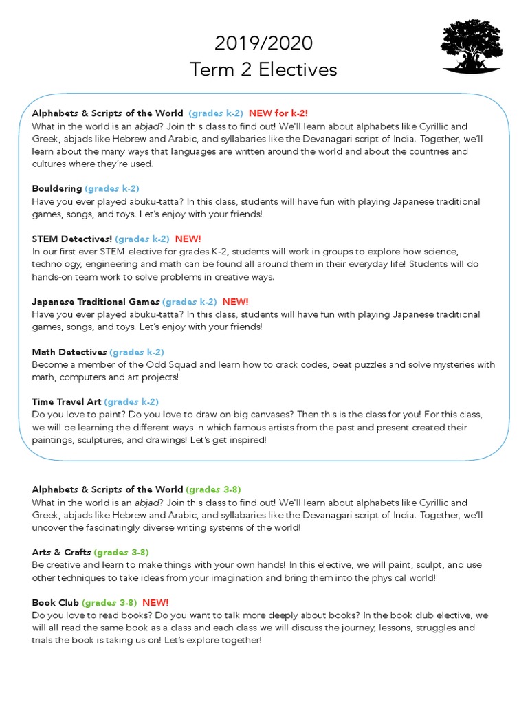 K-8 Electives for 2019/2020 Term 2 | PDF | Alphabet | Drawing