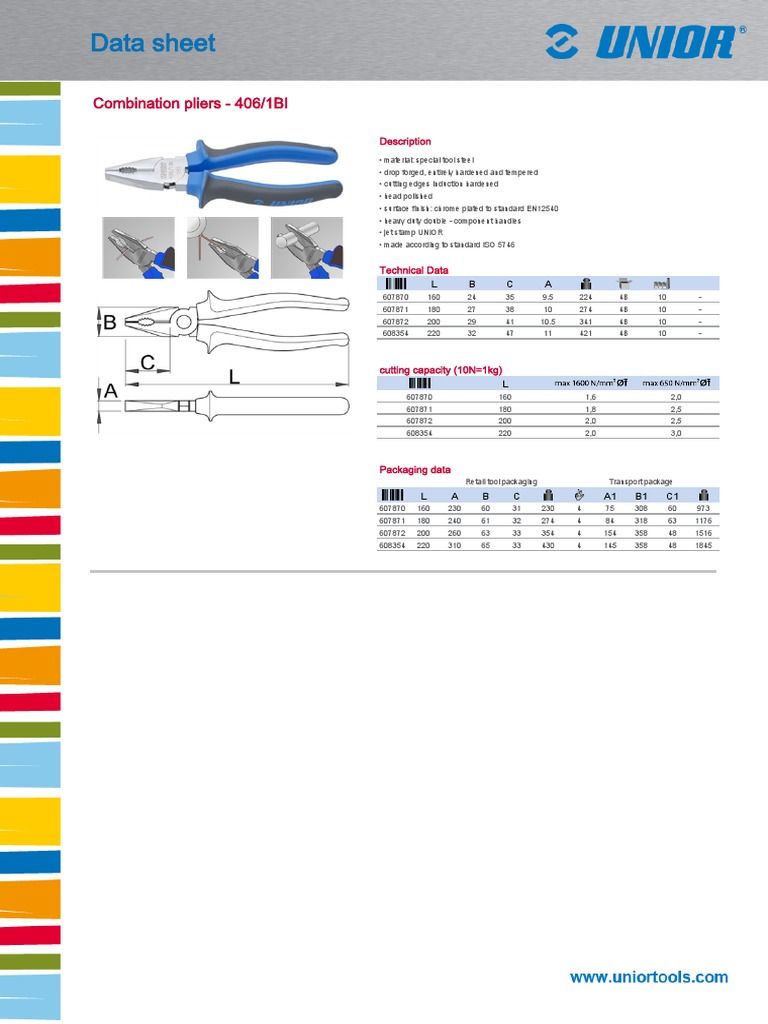 Data Sheet: Combination Pliers - 406/1BI | PDF | Procedural Knowledge ...