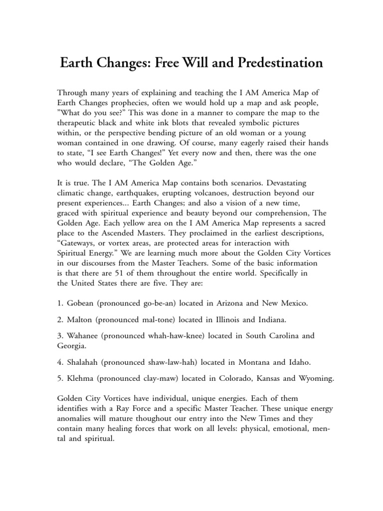 Earth Changes: Free Will and Predestination | PDF | Cognition ...