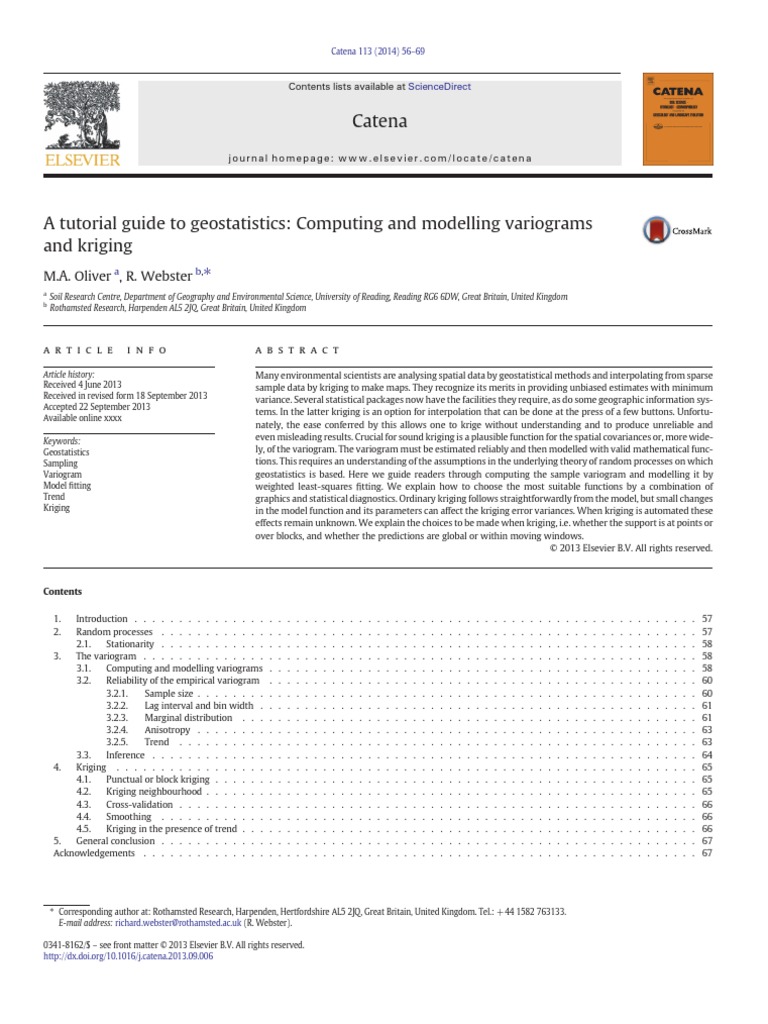 1 A Tutorial Guide To Geostatistics Computing and Modelling Variograms