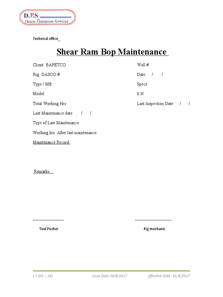 Shear Ram BOP Maintenance Overview | PDF | Technology & Engineering