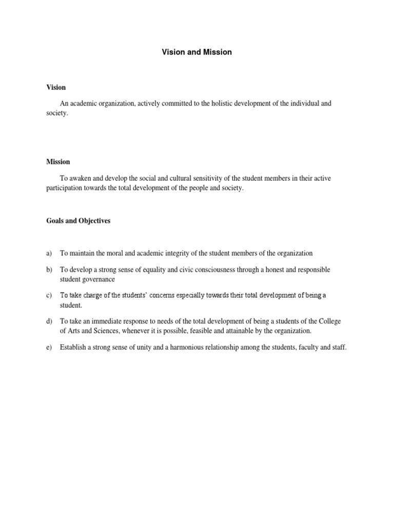Vision and Mission of Student Organization | PDF | Social Science ...