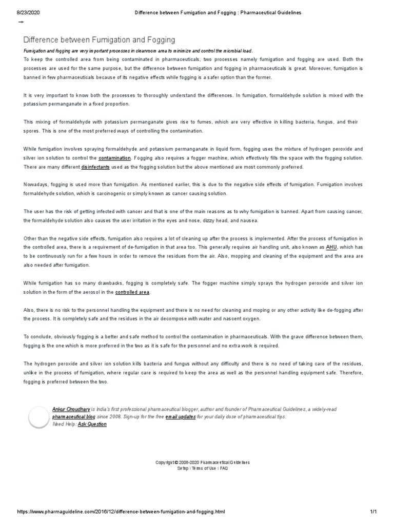 Difference Between Fumigation and Fogging PDF Formaldehyde Solution