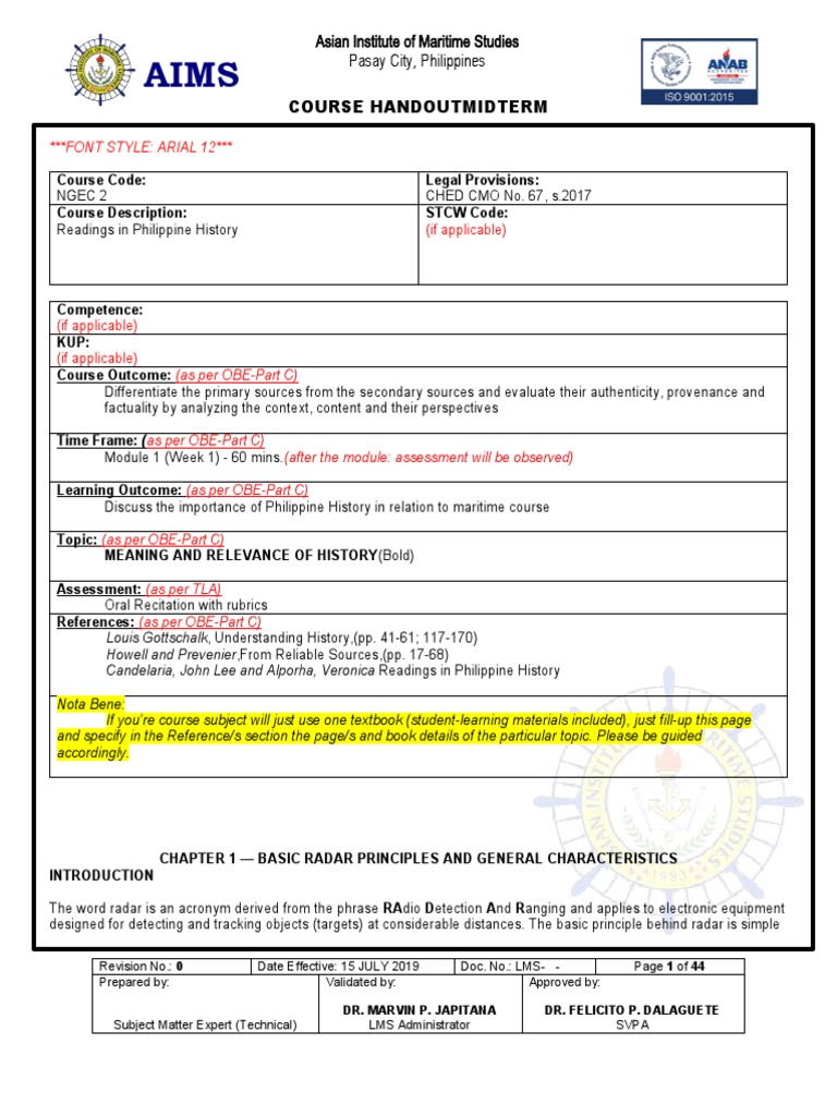 Asian Institute of Maritime Studies Pasay City, Philippines Course