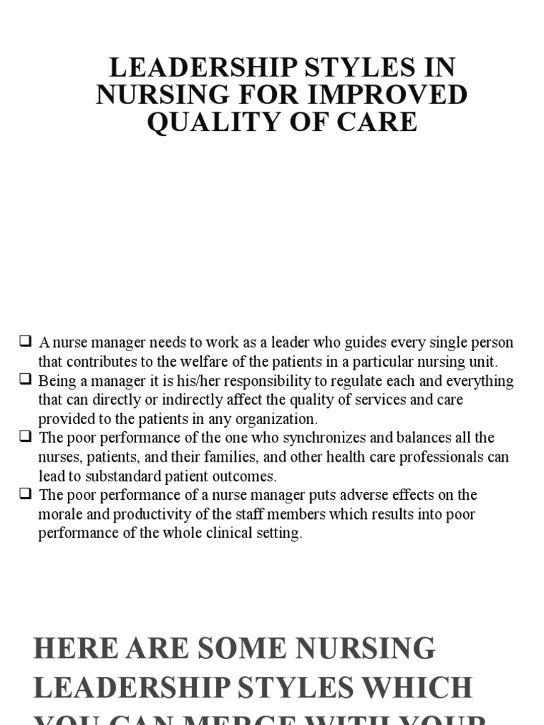 Nursing Leadership Styles Guide | PDF | Leadership | Nursing