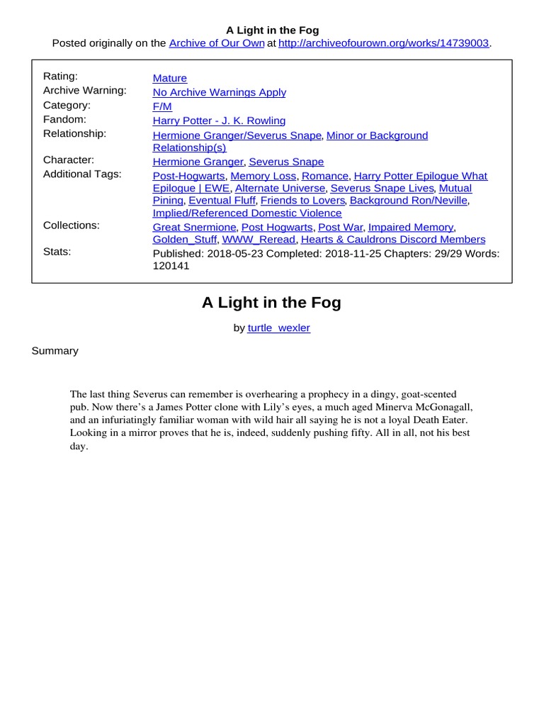A Light in The Fog PDF, PDF, Contemporary Fantasy Novels