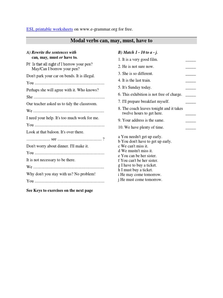 Modals Can May Must Worksheet