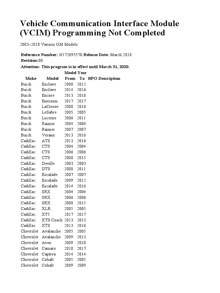 Vehicle Communication Interface Module (VCIM) Programming Not Completed