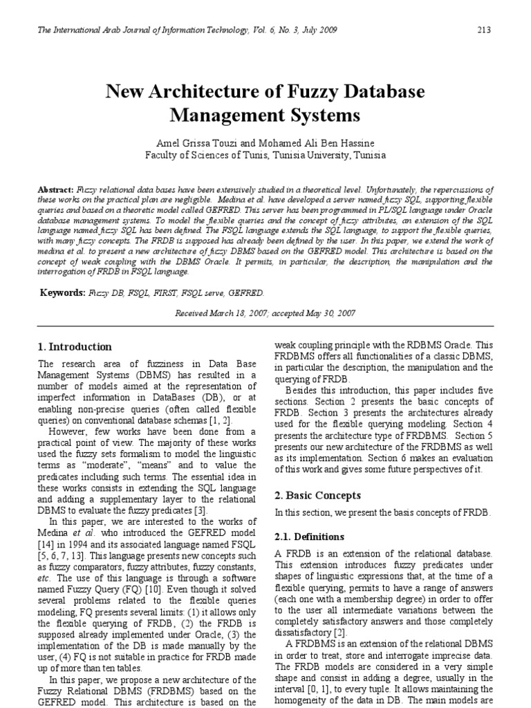 2009 - New Architecture of Fuzzy Database Management Systems | PDF