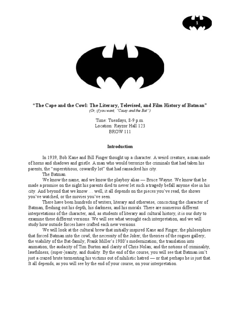 Batman: A Cultural Analysis Course | PDF | Batman | Dc Comics
