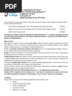 BSC Computing Level 3 Sem 2 Object Oriented Programming in C++ Assignment 2 Project Total Marks: 45 Submission/Demo Week: 13 Week